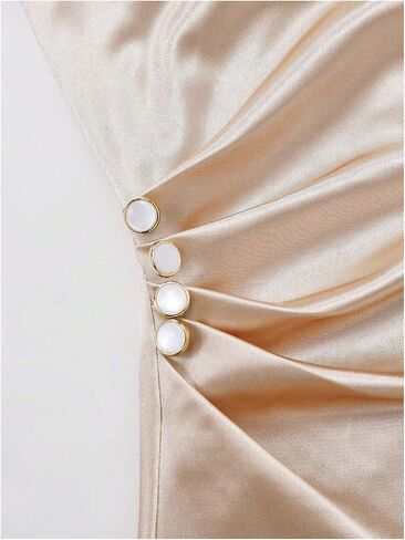 SHENHE Women's Satin Cowl Neck Midi Dress Spaghetti Strap Ruched Waist Button Lounge Dress in Kuwait