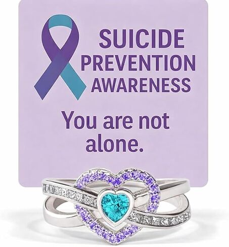 Suicide Prevention Awareness Ring Blue Purple Heart Ring Adjustable Silver Ring Mental Health Awareness Jewelry Gift For Women Men in Saudi Arabia