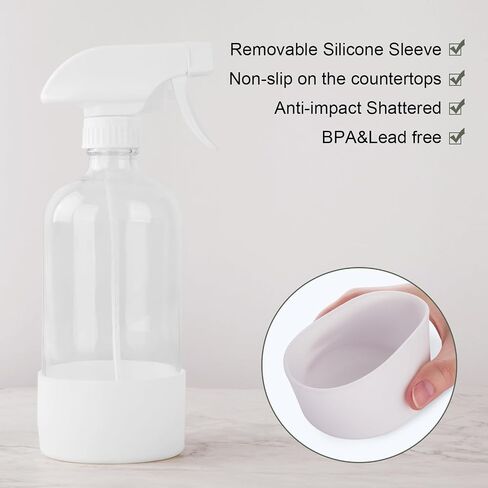 Glass Spray Bottles with Silicone Sleeve, 16 oz 2 Pack Empty Refillable Containers with Adjustable Spray Nozzles (Mist to Stream to Off), Spray Bottles for Cleaning, Hair, Plants, essential oils in Saudi Arabia