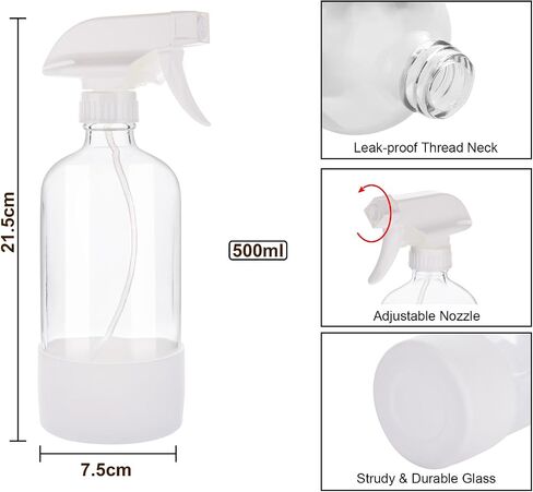 Glass Spray Bottles with Silicone Sleeve, 16 oz 2 Pack Empty Refillable Containers with Adjustable Spray Nozzles (Mist to Stream to Off), Spray Bottles for Cleaning, Hair, Plants, essential oils in Saudi Arabia