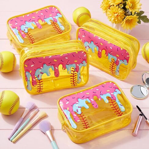 Kacctyen 12 Pcs Ice Cream Drip Softball Cosmetic Bag Bulk 7 x 4.3 x 2.4'' Softball Team Gifts Accessories Makeup Bags for Stuff Team Players Party Favors Supplies Cheer Toiletry Zipper Pouch Women in Kuwait