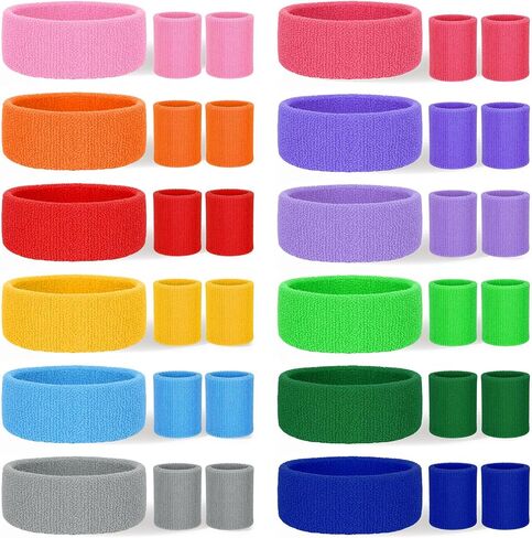 36 PCS Neon Headband and Wristband Set 80s Neons Sweatbands Set | Include 12 Neon Headband 24 Sweat Wristbands Athletic Sweat Bands for Workout Party Cosplay Sports and Daily Wear in Saudi Arabia