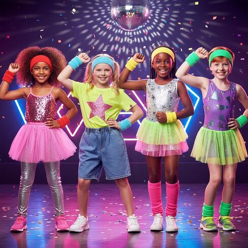 36 PCS Neon Headband and Wristband Set 80s Neons Sweatbands Set | Include 12 Neon Headband 24 Sweat Wristbands Athletic Sweat Bands for Workout Party Cosplay Sports and Daily Wear in Saudi Arabia