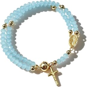 Rosary Cross Bracelet for Women Catholic Layered Beaded Cross Charm Chain Bracelet Trendy Christian Prayer Rosary Link Bracelets Unique Statement Catholic Gift in Saudi Arabia