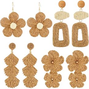 ILGANT 4 Pairs Handmade Boho Flower Earrings Set for Women, Bohemian Rattan Dangle Drop Earrings Cute Tropical Summer Vacation Beach Jewelry Fun Fashion in Saudi Arabia