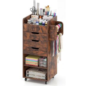 Giantex Craft Storage Cart - Utility Organizer Cart with 3 Drawers, 3 Shelves, 3 Slotted Compartments, 2 Rolling Rods, Crafting Sewing Cabinet on Wheels for Wrapping Paper Scrapbook Ribbon (White) in Kuwait