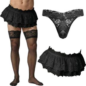 3 Pcs Sissy Clothes Men's Lace Skirt Lingerie Thongs Panties Stockings Sexy Outfits Low Rise Mesh Sissy Lingerie in Saudi Arabia