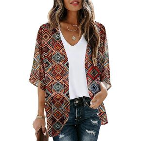 Dimur Beach Vacation Clothes for Women Puff Sleeve Kimono Cardigan Losse Fit Cover Ups Casual Blouse Tops in Saudi Arabia