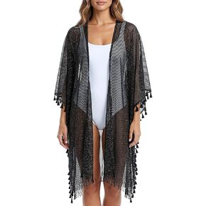 Achillea Women's Beach Cover-Up Kimono with Tassels – Swimsuit Cover-Up for Vacation, Pool, or Resort Wear in Kuwait