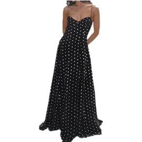 YGJKLIS Women's Wrap V Neck Polka Dot Print Ruffle Dress Sleeveless Boho Beach Party A-Line Dresses in Saudi Arabia
