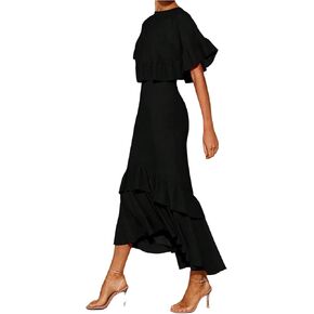 SOLY HUX Women's Short Sleeve Elegant Ruffle Dress Cocktail Business Casual Long Dresses in Kuwait