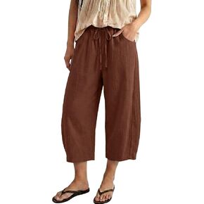 Linen Barrel Pants for Women Wide Leg Drawstring Cotton Capris Casual 2026 Beach Vacation Boho Baggy Palazzo Trouser in Saudi Arabia