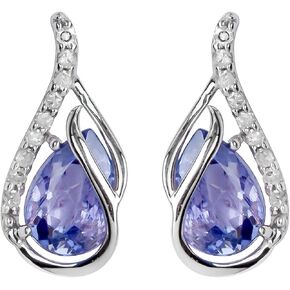 10k White Gold Genuine Pear-Shape Tanzanite and Diamond Curved Halo Drop Earrings in Saudi Arabia