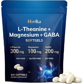 L-Theanine Softgels 300mg with Magnesium Bisglycinate 500mg Magnesium Citrate 300mg, GABA 200mg | Enhanced Absorption with Coconut Oil | Calm, Relaxation & Focus Support | Non-GMO in Saudi Arabia