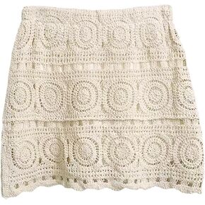 Vaveren Women Crochet Skirt, Cotton Hollow Out High Waisted Beach Cover Up, White in Kuwait