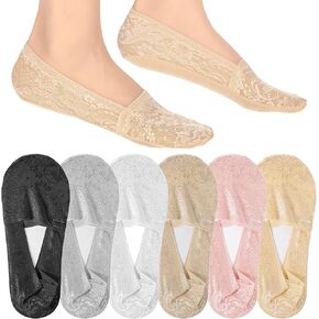 Amaxiu 6 Pairs Women No Show Lace Boat Socks, Cotton Invisible Non-Slip Socks Low Cut Liner Sock with Lace Trim for Flats & Loafers in Kuwait