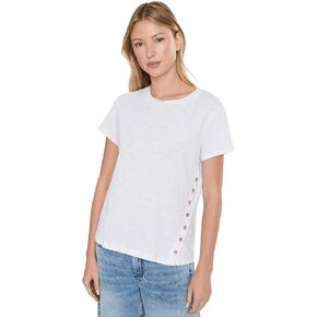 Elliott Lauren Womens Upper Deck - Short Sleeve Tee with Assymetrical Side Button Detail in Saudi Arabia