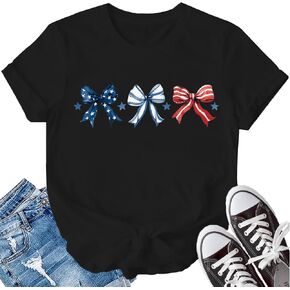 LBP American Flag Shirt Women USA Bow Flag Shirts Patriotic T-Shirts Happy 4th of July Tee Tops in Saudi Arabia
