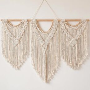 KongTiva Macrame Wall Hanging Large, Boho Wall Decor Chic Bohemian Handmade Woven Tapestry Home Decoration for Bedroom Gallery Living Room Apartment Wedding Party, 43"x32" (Wood bead) in Saudi Arabia