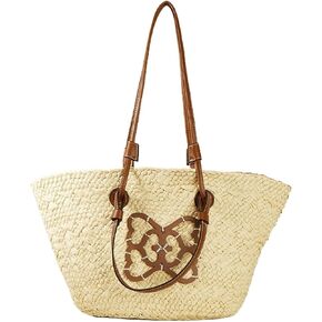 Luxury Striped Shoulder Bags Summer Women Beach Straw Bag Large Capacity Casual Female Handbags(Beige) in Saudi Arabia