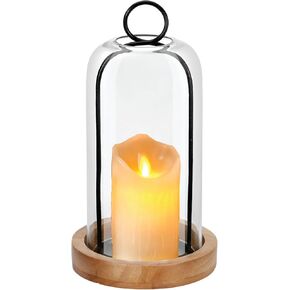 12" High Versatile Black Metal Candle Holder with Handmade Sturdy Glass Dome And Natural Wooden Base for Pillar Candle & Plants, Industrial, Farmhouse, Shabby Chic, Decorative Display Cloche Bell Jars in Saudi Arabia