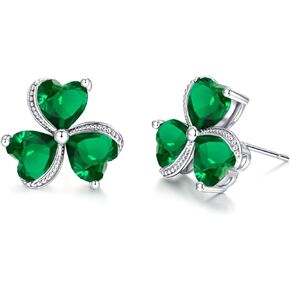 VONSSY Elegant Clover Stud Earrings | Emerald Green Gemstone Irish Shamrock Earrings | Platinum Gold Plated Chain | Meaningful Jewelry Gift for Women Mother Girlfriend in Saudi Arabia