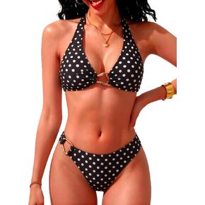 Tainehs Women's Self Tie Halter Bikini Sets Ring Linked Two Piece Swimsuit Cheeky Bathing Suit in Saudi Arabia