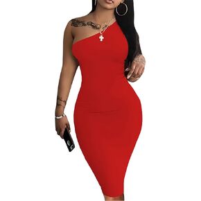 Ulovmi Women's Sexy One Shoulder Bodycon Dress Sexy Elegant Holiday Party Midi CLUP Pencil Dresses in Saudi Arabia