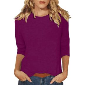 Womens Tops 3/4 Sleeve Shirts Round Neck Loose Casual Blouses Tshirts in Saudi Arabia