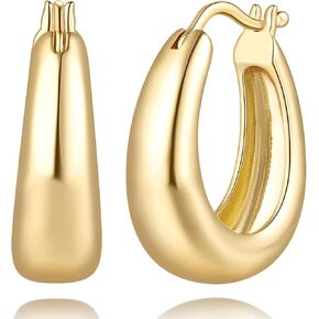 Gold Earrings for Women Vintage 14K Gold Hoop Earrings for Women Chunky Classic Hoop Earring for Womens Hypoallergenic in Kuwait