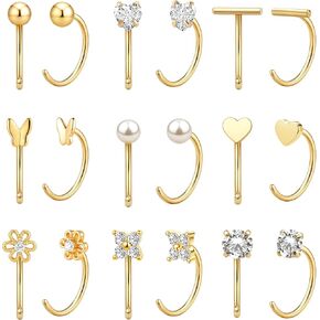 14K Gold Huggie Half Hoop Earrings,Cartilage Helix Open,Backless Earrings for Women,9 Pairs Hypoallergenic 316L Stainless Steel Jewelry Set,Trending Valentine's Day Gifts in Kuwait