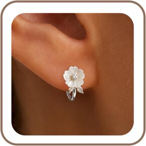 Honsny Gold/Silver Flower Pearl Huggie Hoop Earrings for Women Trendy Hypoallergenic 14K Gold Plated Non Tarnish Hoops Dainty Cute CZ Bridal Bridesmaid Earrings Waterproof Jewelry Birthday Gifts in Saudi Arabia