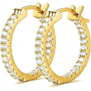14K Yellow Gold Hoop Earrings, Cubic Zirconia Huggie Hoop Earrings for Women, Sparkling Marquise CZ Pave-Set Small Hoops, Hypoallergenic Click-Top Earrings for Daily Wear & Gifting, 15/20/30/35mm in Saudi Arabia