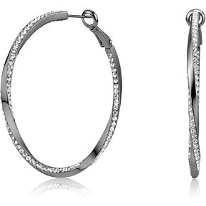 Cubic Zirconia Hoop Earrings for Women Non Tarnish,Big Twisted Hypoallergenic Gunmetal Earrings with 925 Sterling Silver Post, Unique Sparkly Statement Black Jewelry for Gift in Saudi Arabia