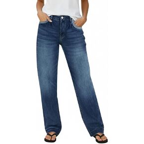 Madrirdma Straight Leg Jeans for Women Trendy Mid Rise Baggy Jeans Stretchy Wash Casual Denim Pants in Saudi Arabia