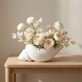Stoneware Figurine Sculpture – Decorative Planter for Shelf Or Table Room Decor, for Living Room Or Bedroom Placement, Coastal Home Decor Shell Design Accent – 9"x 5"x 4", White in Saudi Arabia