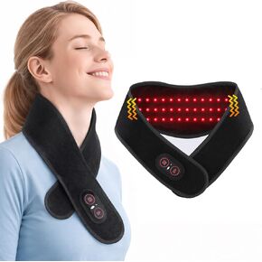 Cordless Neck Heating Pad for Pain with Red Light & Massage, 3000mAh Rechargeable Heated Neck Wrap with 660nm & 850nm Infrared Light, 3 Heat Levels Neck Massager for Soreness & Stiffness Relief in Saudi Arabia