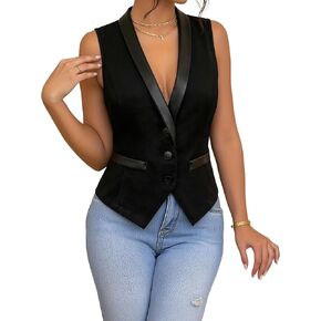 ZEEJINNG Women's Vest Top V Neck Sleeveless Suit Vests Button Down Office Work Business Dressy Blazer Waistcoat in Saudi Arabia