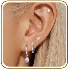 4 Pairs Earrings Set for Women, Oval Dangle Earrings, Stud Earrings, Hoop Earrings and CZ Stud Earrings, Hypoallergenic Multi Pack Jewelry for Sensitive Ears in Saudi Arabia