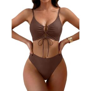 Women's High Waisted High Cut Bikini Sets Push Up Cheeky 2 Piece Swimsuit Front Tie Bathing Suit in Saudi Arabia