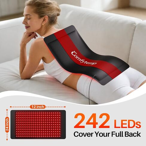 Comfytemp Soft-Touch Red Light Therapy for Body with 242 LEDs, 30W Wearable Near Infrared Light Therapy Pad, 24'' x 12'' Flexible Wrap for Back Knee Shoulder Hands Home Use, 660nm & 850nm in Kuwait