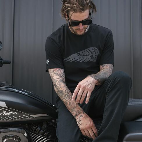 Indian Motorcycle Men's Headdress Printed T-Shirt, Black - 2865720 in Kuwait