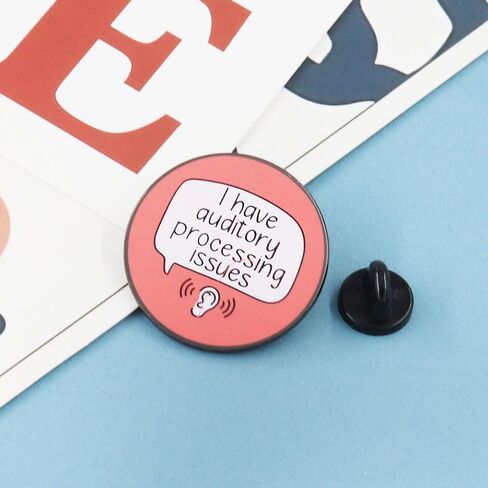 2 Pcs I Have Auditory Processing Issues Round Button Pins, Hearing Impaired Alloy Lapel Pins, Medical Alerts Alloy Badges in Kuwait
