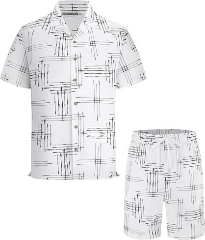 Alex Vando Mens Short Sleeve 2-Piece Outfit Summer Shirt & Shorts Sets in Kuwait