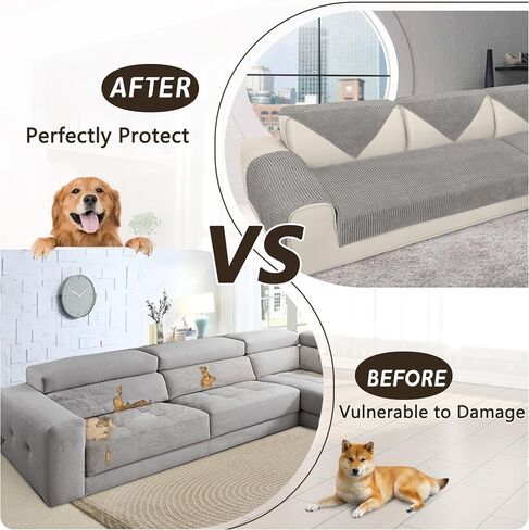 Arfntevss Corner Sectional Couch Covers Plush Chenille L Shape Sofa Cover Thick Soft Slipcovers 3 Pieces Anti Slip U Shaped Sectional Cover Fluffy Fuzzy Furniture Protector (XX-Large, Light Gray) in Kuwait