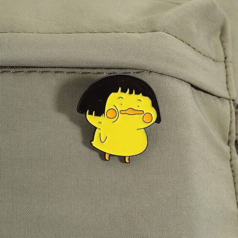 Cute Bob Hair Yellow Duck Enamel Pin Kawaii Cartoon Lapel Brooch Funny Duckling Lapel Pin Badge for Jackets Backpacks Hats Decorative Accessories in Kuwait