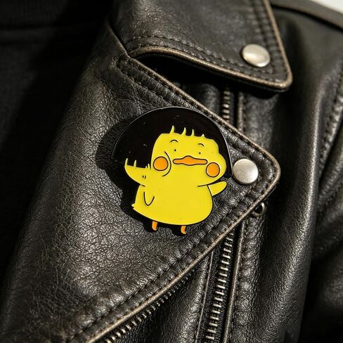 Cute Bob Hair Yellow Duck Enamel Pin Kawaii Cartoon Lapel Brooch Funny Duckling Lapel Pin Badge for Jackets Backpacks Hats Decorative Accessories in Kuwait