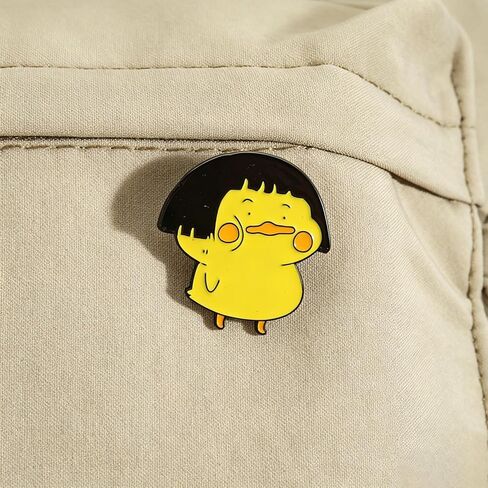 Cute Bob Hair Yellow Duck Enamel Pin Kawaii Cartoon Lapel Brooch Funny Duckling Lapel Pin Badge for Jackets Backpacks Hats Decorative Accessories in Kuwait