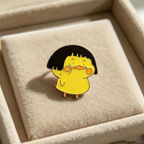 Cute Bob Hair Yellow Duck Enamel Pin Kawaii Cartoon Lapel Brooch Funny Duckling Lapel Pin Badge for Jackets Backpacks Hats Decorative Accessories in Kuwait