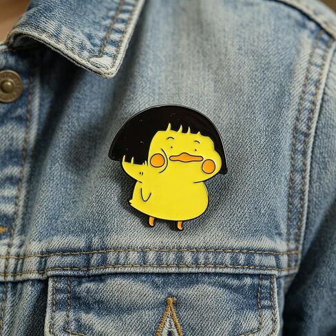 Cute Bob Hair Yellow Duck Enamel Pin Kawaii Cartoon Lapel Brooch Funny Duckling Lapel Pin Badge for Jackets Backpacks Hats Decorative Accessories in Kuwait